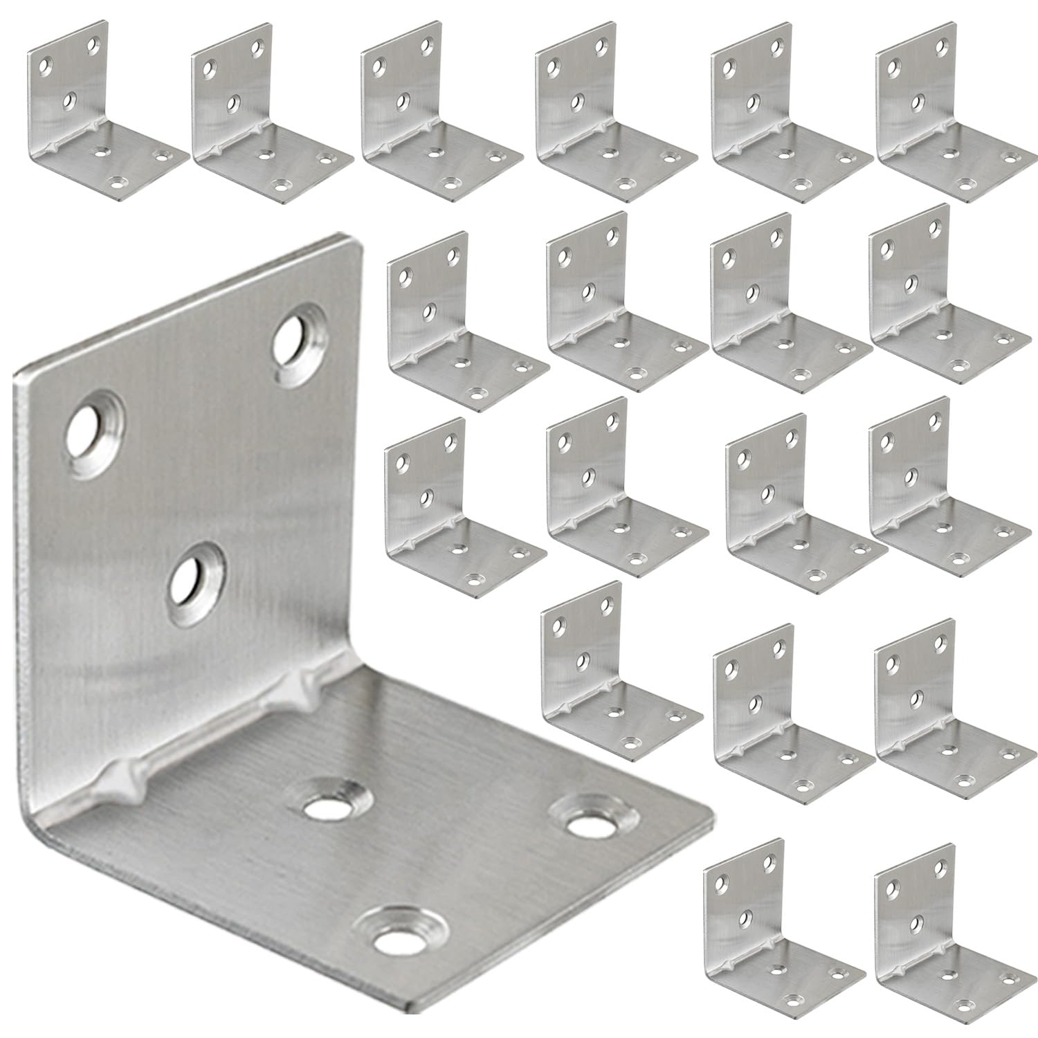 WYIPOLZI 50 x 50mm Corner Bracket, 20 Pack Heavy Duty Iron Angle Brace, L-Shaped Brackets, Bracket Fastener, Metal Steel Brackets for Wood, Fixing Furniture Fastener Hardware, Silver