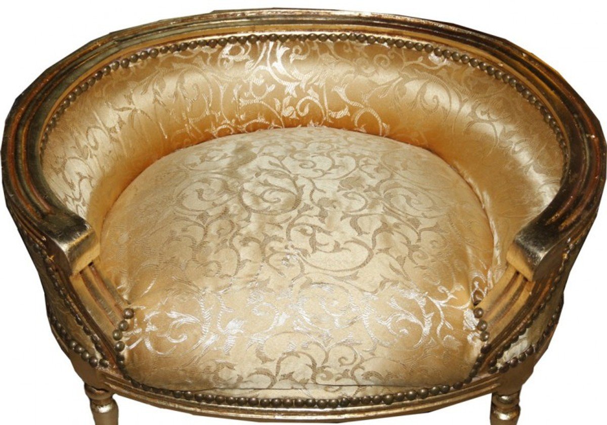 Casa Padrino Barock Hunde & Katzen Sofa Gold Muster/Gold - Hundesessel Sitz Hundebett Katzenbett Hund Katze Möbel