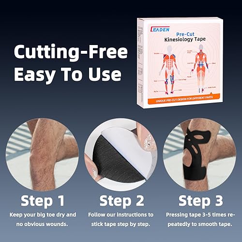 Miniatura 4 de IEADEN Cinta de kinesiología precortada para rodillas, 10 unidades, soporte y estabilidad de rodilla, cinta atlética para aliviar el dolor de