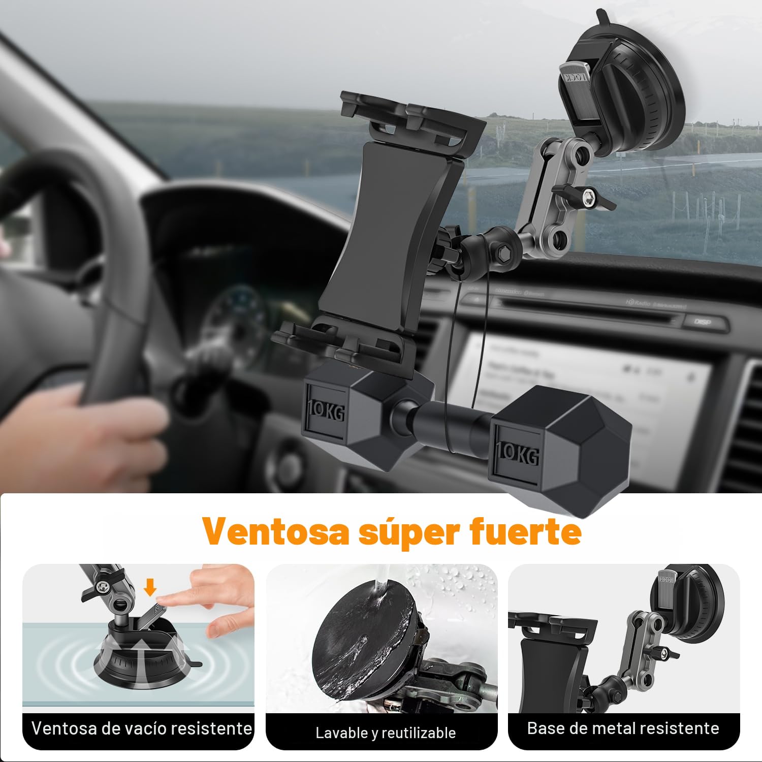 Soporte Tablet Coche, Rotación de 360 Grados Soporte iPad Salpicadero, Pie Tablet de Pared para iPad/Pro/Mini/Air iPhone, Smartphones y Tablets 4,7-12,9" para Coche, Pared, Escritorio