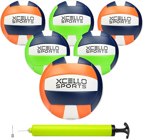 Xcello Sports Volleyball Assorted Graphics with Pump NavyGreenWhite, NavyOrangeWhite