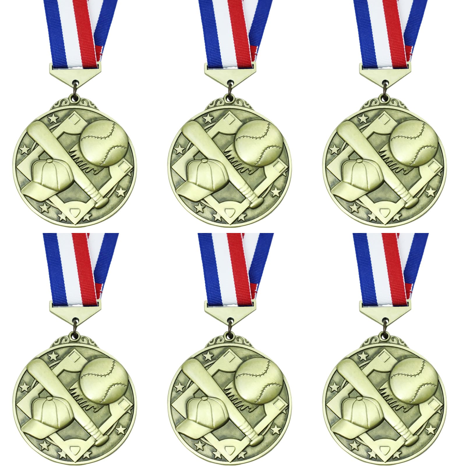 6-pak nagród medali ze wstążkami na szyję, baseball softball, złote medale, trofea za udział drużyny, nagrody psychiczne, upominki imprezowe na zawody sportowe, prezent na uroczystość