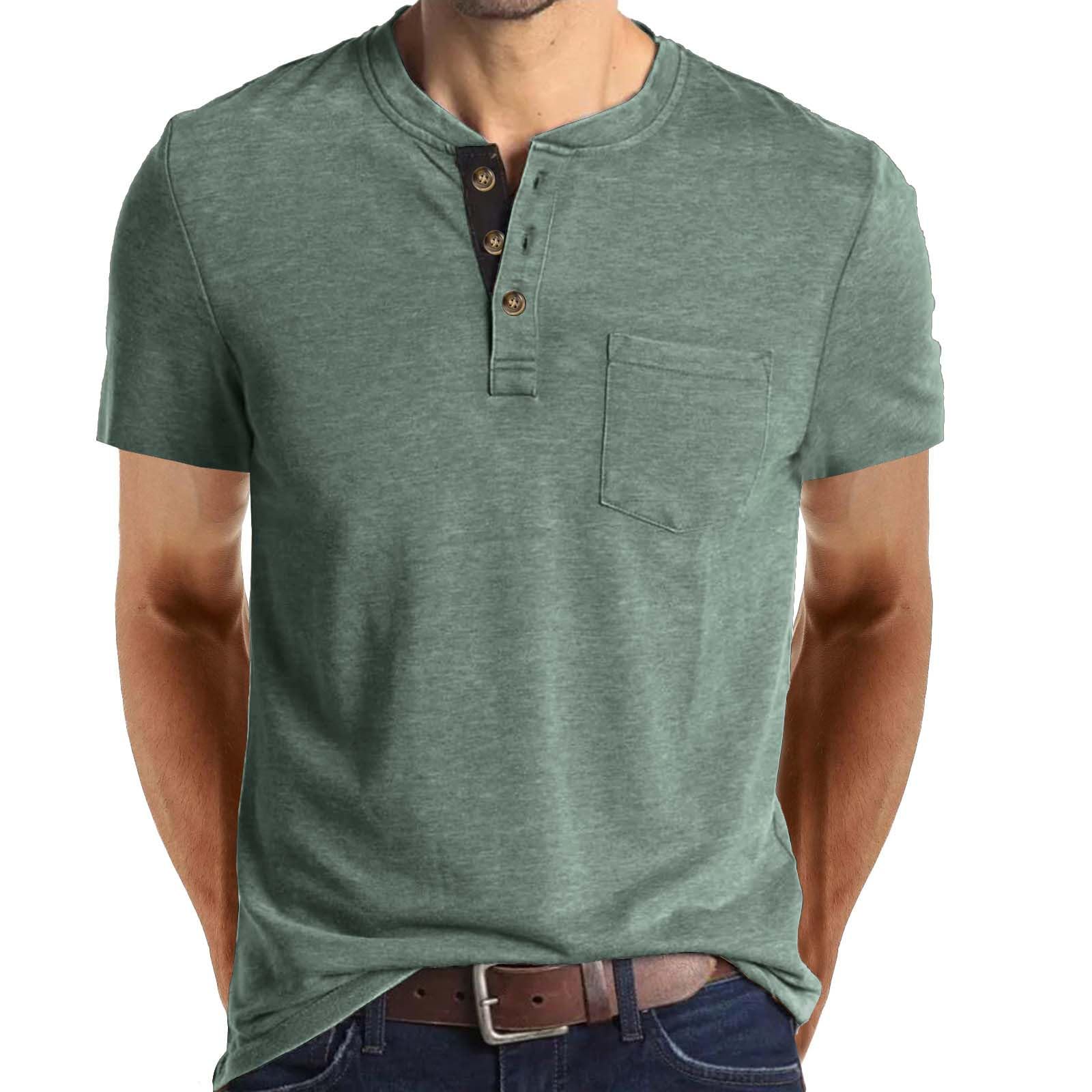 Oberteile Herren Sommer Henley Shirt Leicht Baumwolle Kurzarm Tshirt Basic Knopf T-Shirts V Ausschnitt Bequem Sportshirt Lässig Einfarbig Trainingsshirt Regular Fit Laufshirt für Alltag