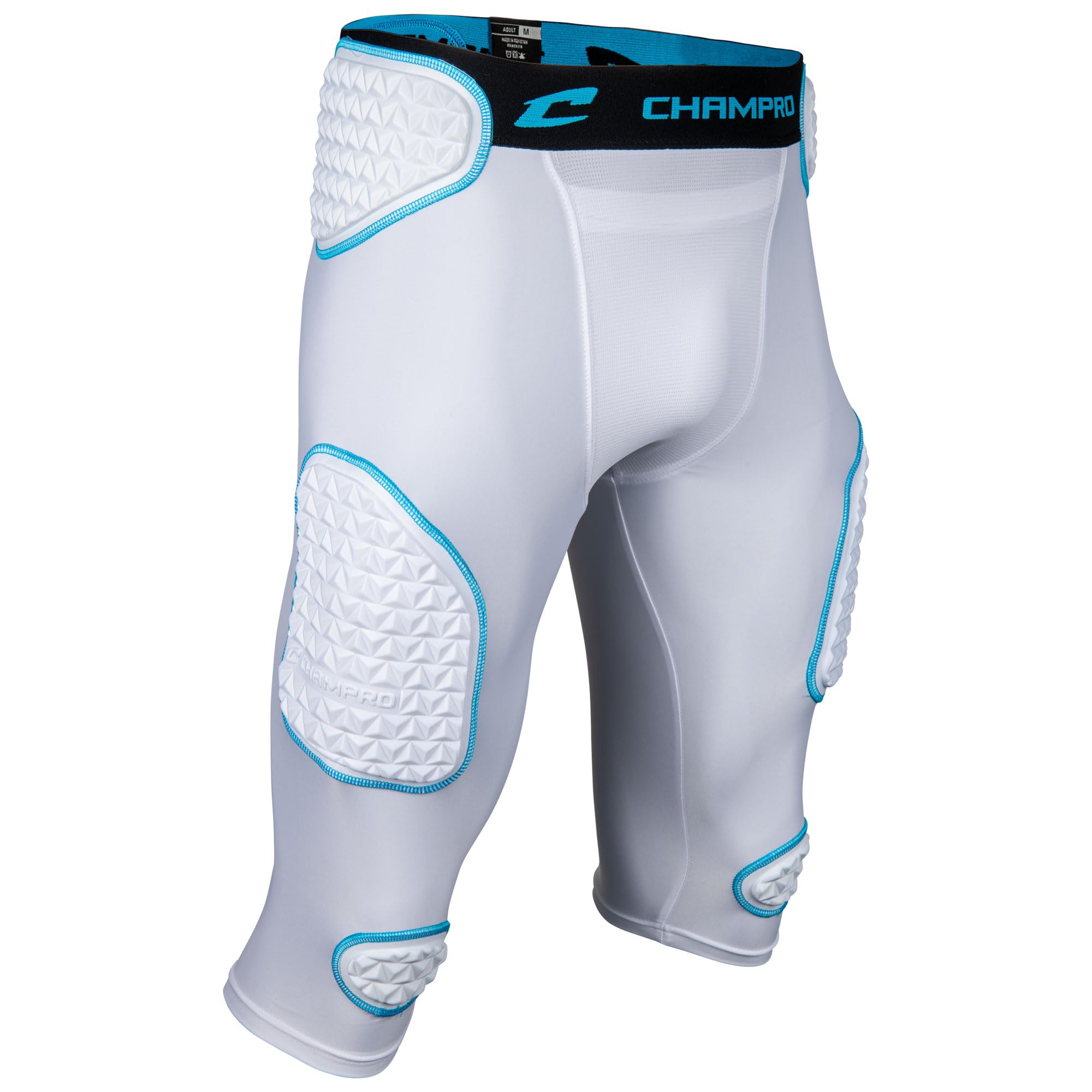 Champro Bull Rush - Faja Juvenil de 7 Almohadillas, Color Blanco, Azul óptico