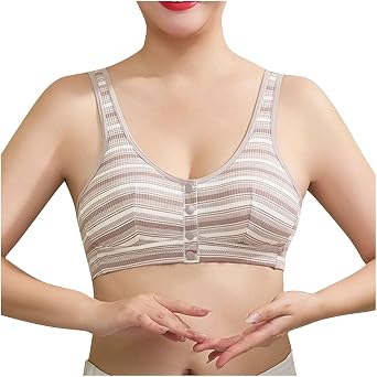 Front Closure Wireless Bras for Women Button Snap Closed Smoothing Everyday Cotton Bra No Underwire Seamless Bralette