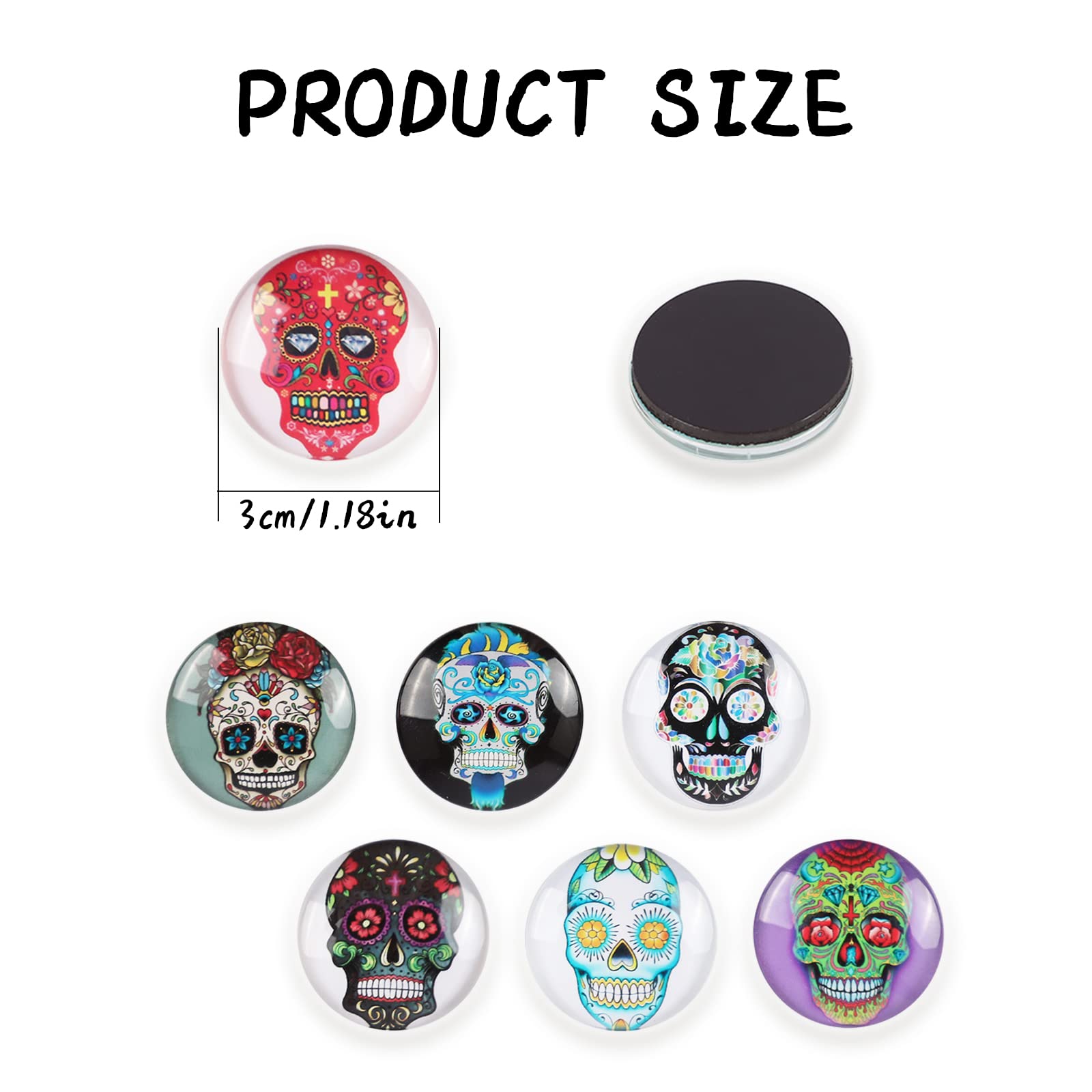 Glass Strong Refrigerator Magnets - 12 Pack Decorative Magnets for Fridge Cute Decor for Home Kitchen Office Whiteboard Locker Accessories (Skull Refrigerator Magnets)