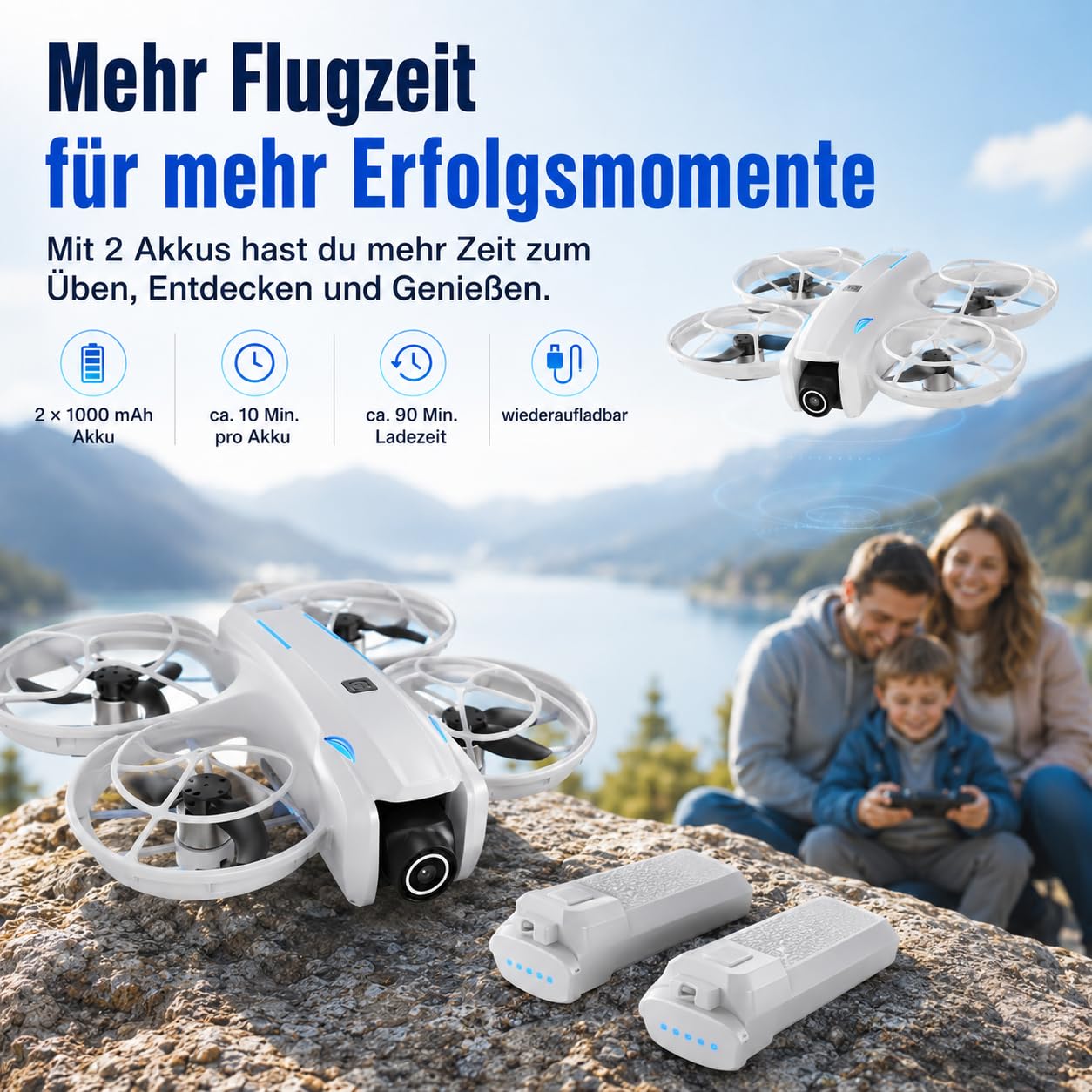Mini Drohne mit 1080p HD Kamera & WiFi FPV, 5,6" Display Fernsteuerung, Optical Flow Stabilisierung, Auto Return, Bürstenloser Motor, 2 Akkus, 100 m Reichweite, Indoor & Outdoor