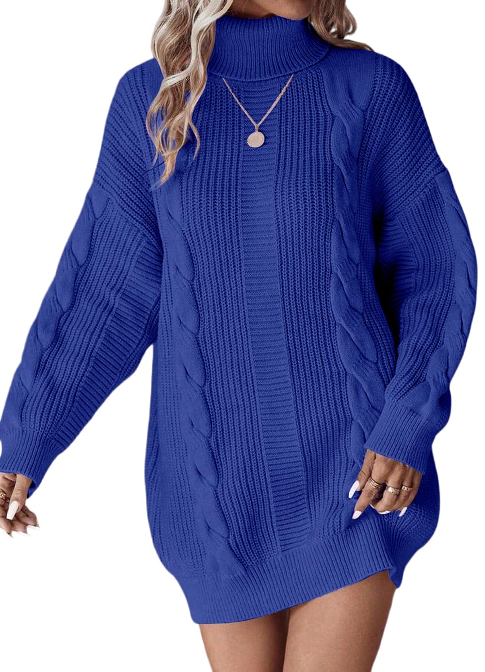 ELFIN Strickkleid Damen Oversized Rollkragen Pulloverkleid Winterkleid Langarm Strickpullover Zopfmuster Strick Langer Pullover Mini Kleider