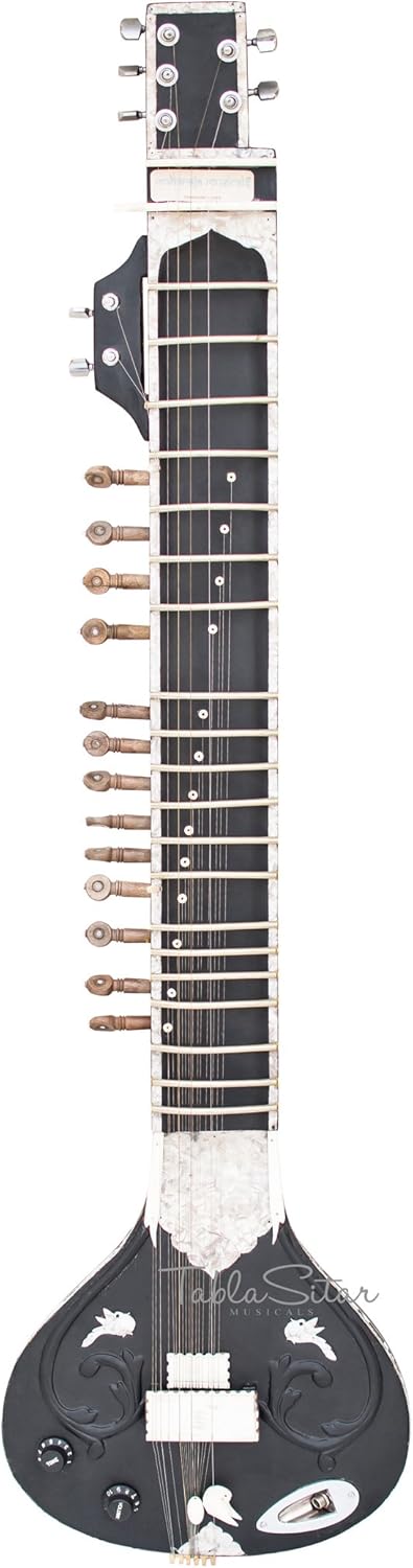 Maharaja Musicals Electric Sitar - Single Flat Tumba, Kharaj Pancham Style, Black Color, Extra Strings, Mizrabs, Bag (PDI-91)