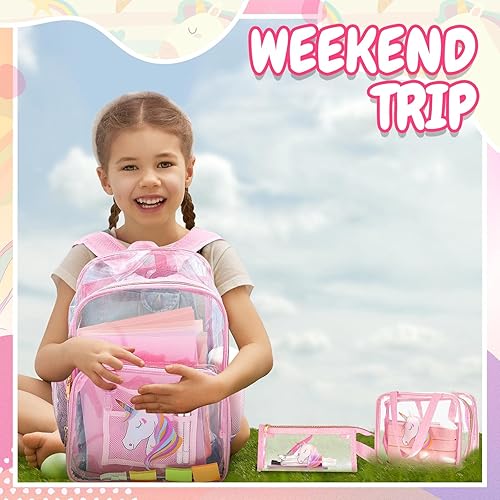 Miniatura 5 de Mochila transparente aprobada por el estadio para niñas, juego de 3 mochilas transparentes para estadios, bolsa transparente aprobada por el