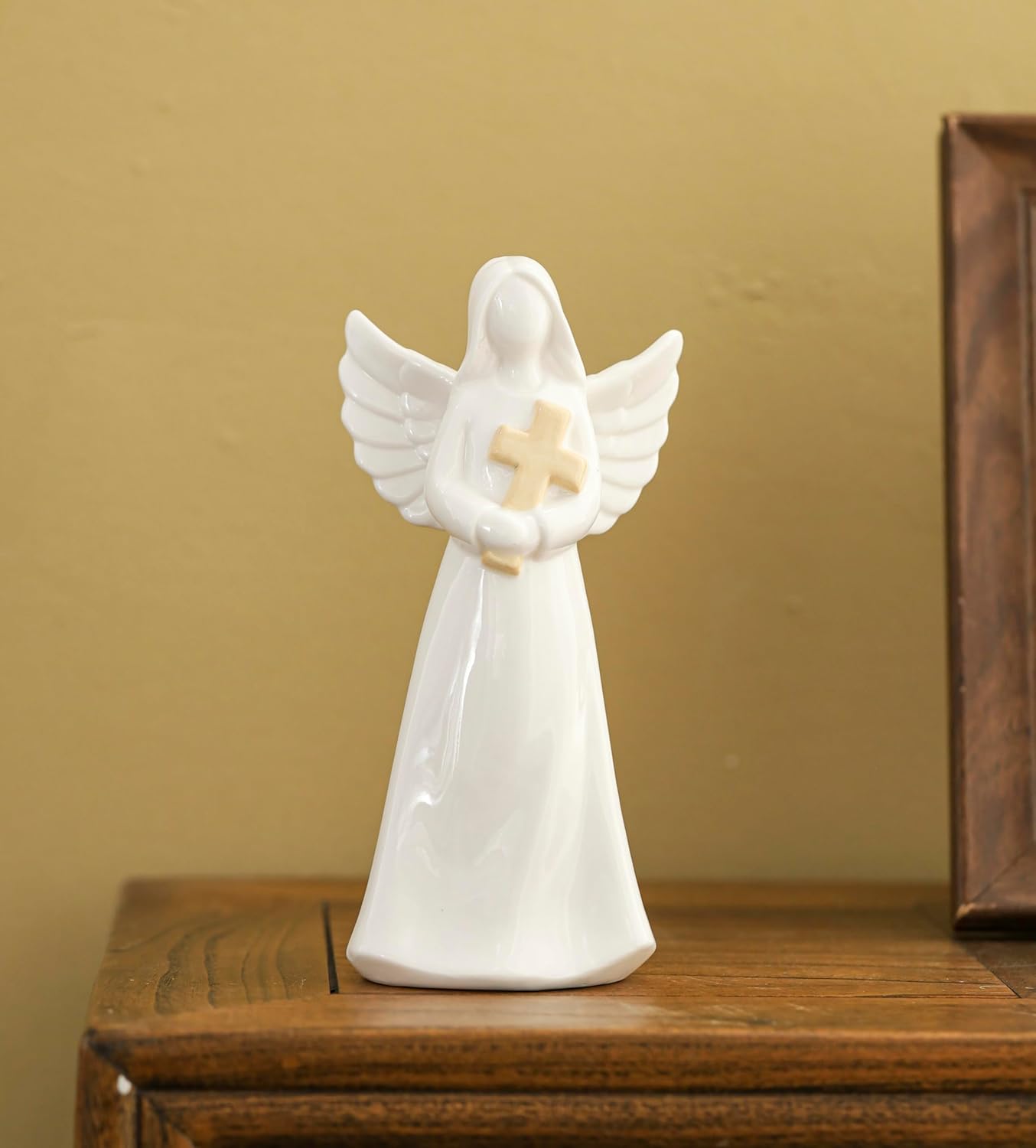 ADAVAS.Y&G Porcelain Lighted Angel Figurine Holding Cross, and Decor 7" H - Image 2