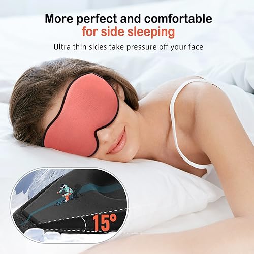 Miniatura 3 de Antifaz para dormir (rojo coral) + antifaz para dormir (azul) para mujeres y hombres, para dormir de lado, bloqueo de luz, copa contorneada 3D