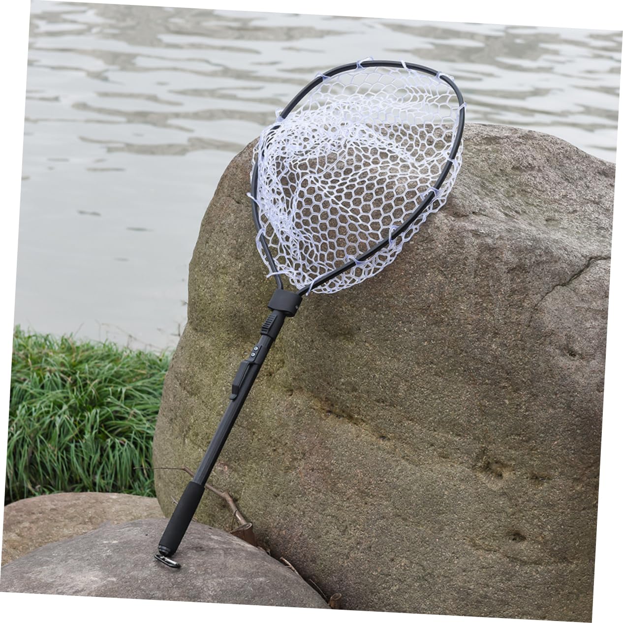 GANAZONO Faltbarer Kescher Angelkescher Aus Aluminiumlegierung Mit Gumminetz Langlebig Fischfreundlich Für Fluss Und Seefischen