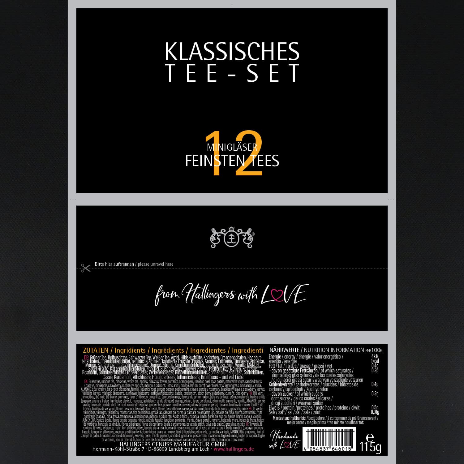 Hallingers Genuss Manufaktur Tee Geschenk-Set - 12 Sorten premium loser Tee Probierset in edler Geschenkbox mit Rezept-Booklet "Klassisches Tee...", Geschenkidee für Frauen Männer