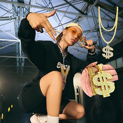 Miniatura 5 de Kit de disfraz de hip hop de los años 80 y 90, accesorios de rapero, trajes de fiesta de Halloween de rapero de la vieja escuela