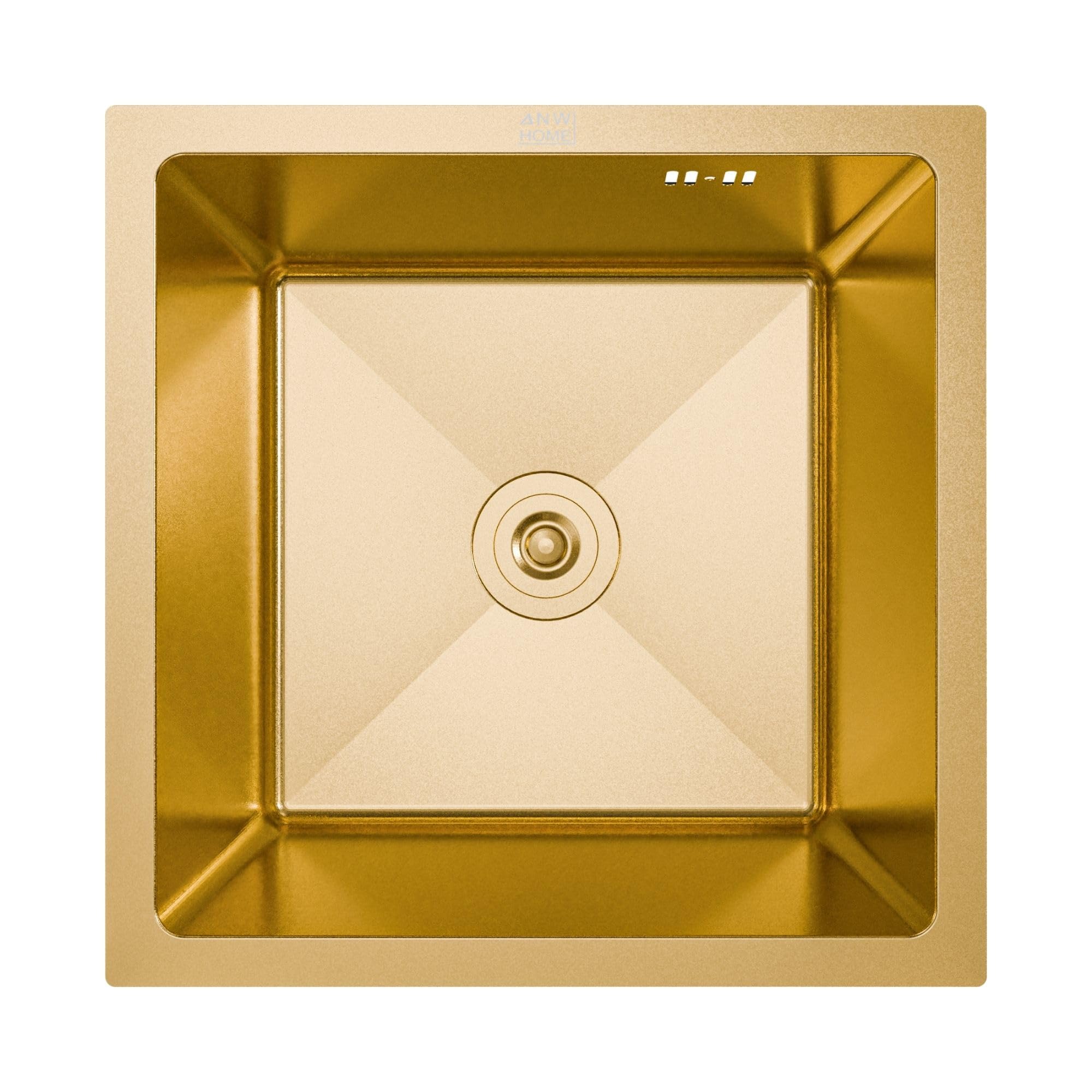 ANW HOME Lavello Cucina 1 Vasca Lavandino Cucina Acciaio Inox 304, Incasso o Sottotop, 44x44 cm, Oro PVD, Rivestimento Nano, Spessore 3,0+1 mm, Profondità 22 cm, con Sifone