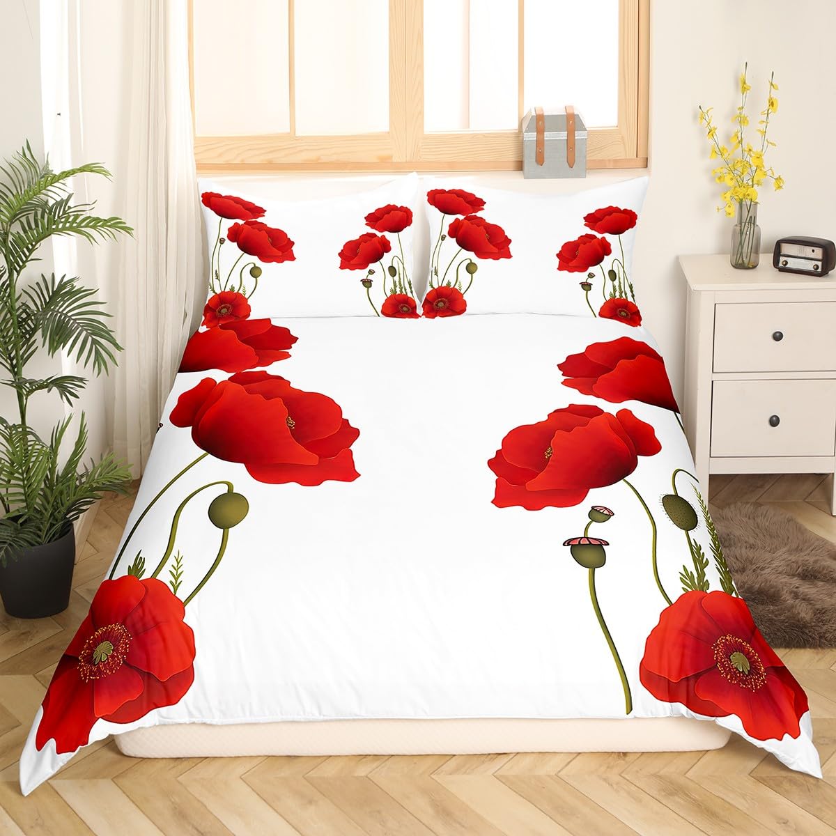 Manfei Red Flower Kids Duvet Cover Set Single Size