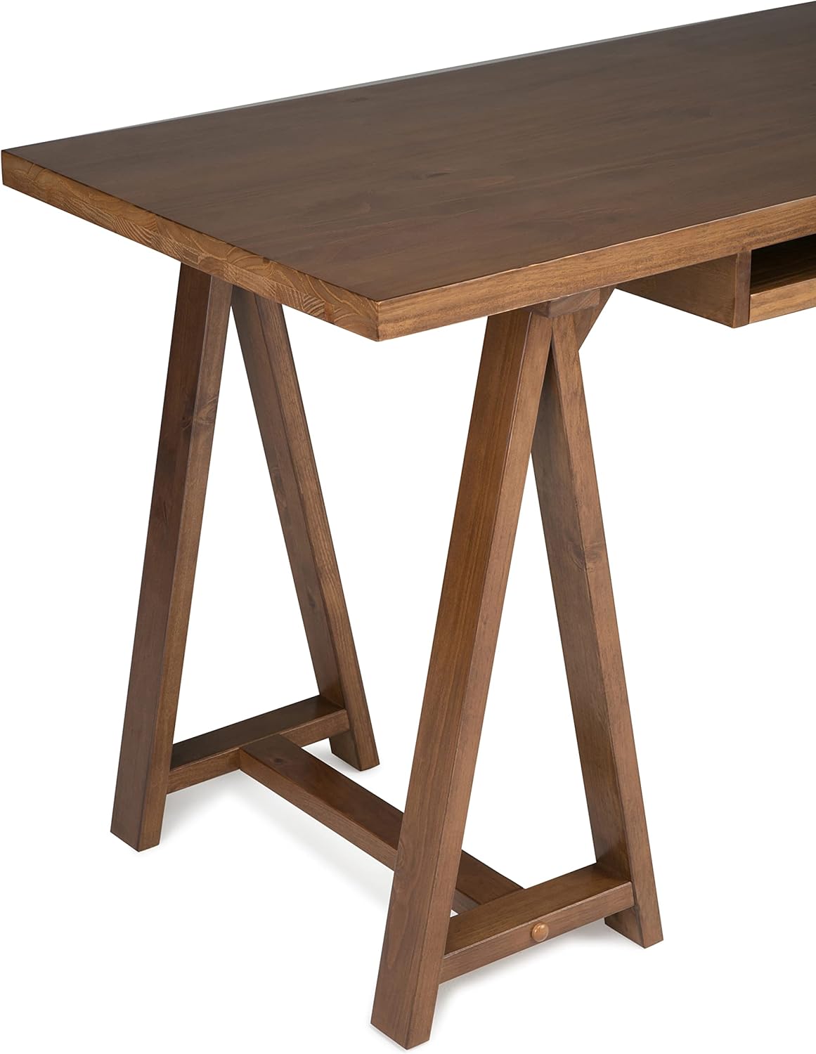 Sawhorse Solid Pine 60" Desk with Keyboard Tray in Medium Saddle Brown