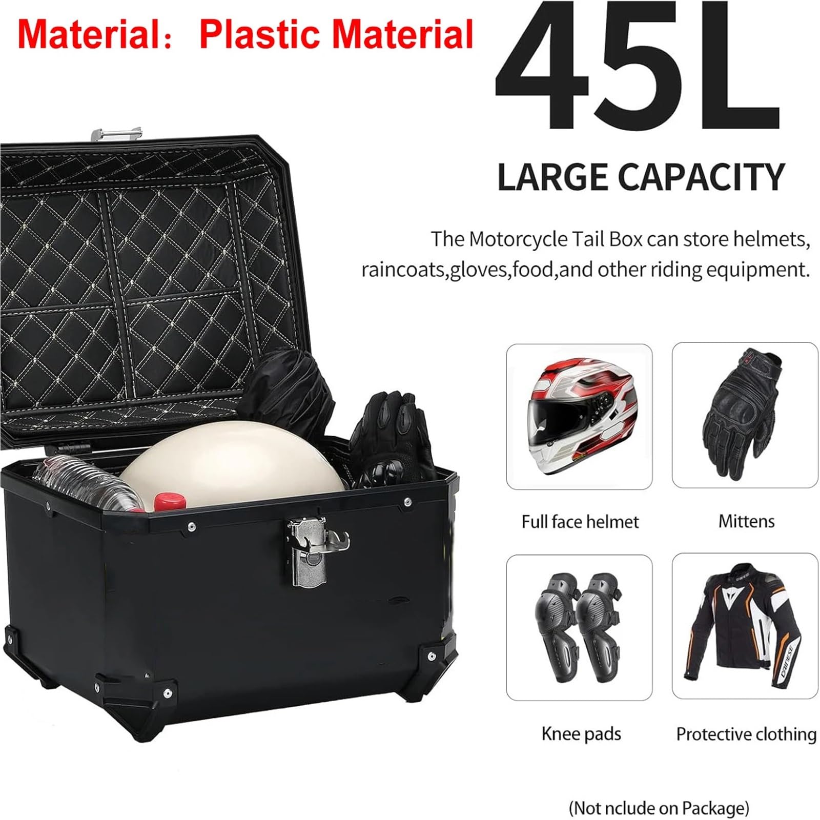 45L Uniwersalny plastikowy kufer motocyklowy na kask, zamykany na klucz, wodoodporny i amortyzowany Motorcycle Tail Box boczna motocykla walizka