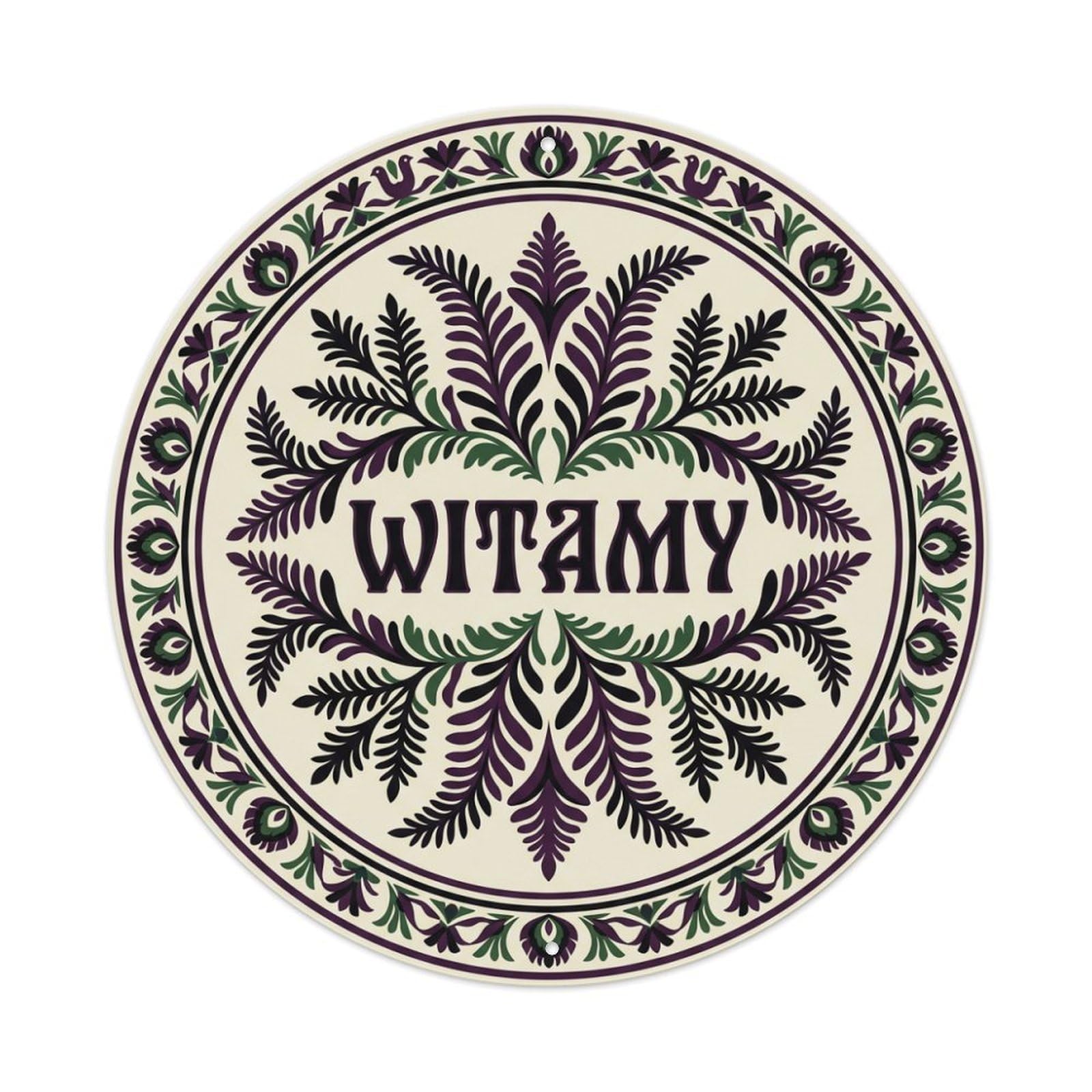 Fyrn Style Metal Tin Sign Vintage Polish Folk Art Witamy Welcome Shadow Fern