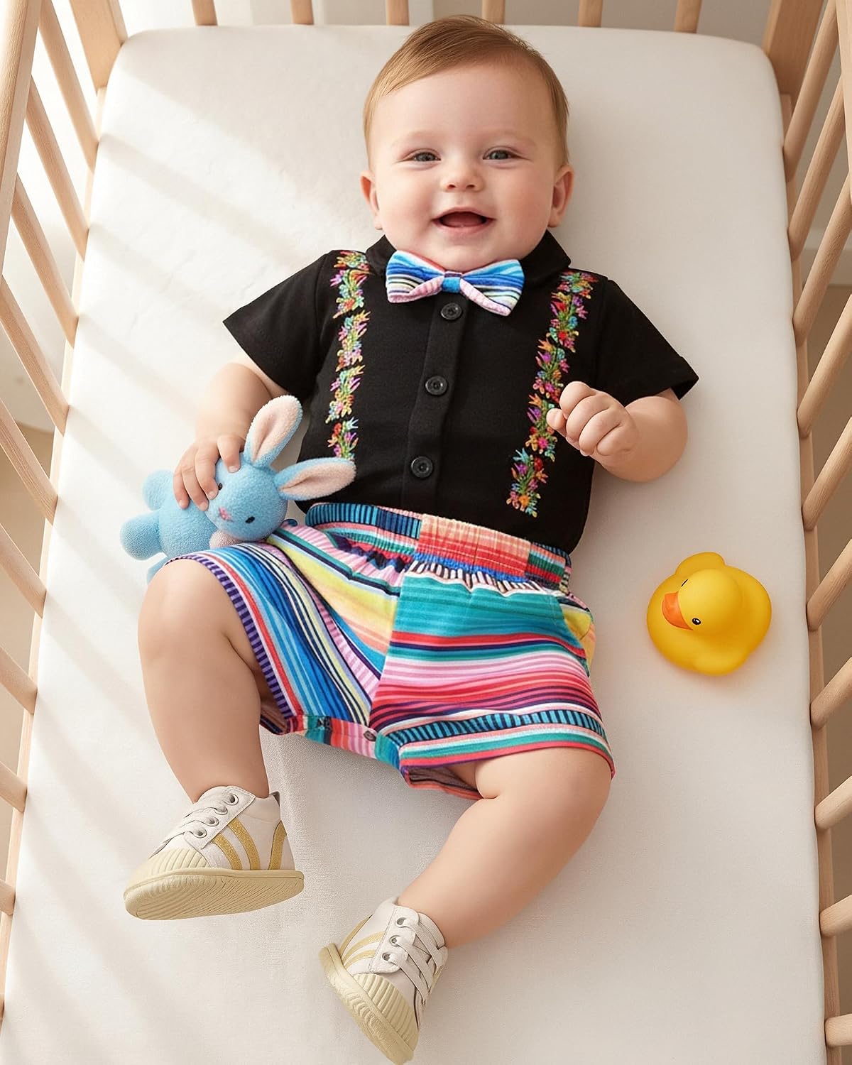 HINTINA Newborn Baby Boys Embroidery Mexican Shorts Outfits