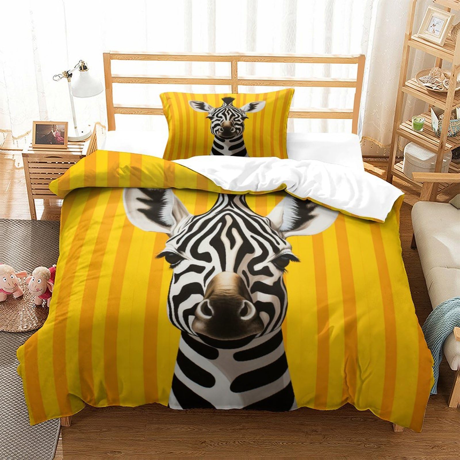P1S9U7W5Y Vivid 3D Printed Zebra Duvet Cover Set 3pcs Microfiber Animal Bedding Set Single
