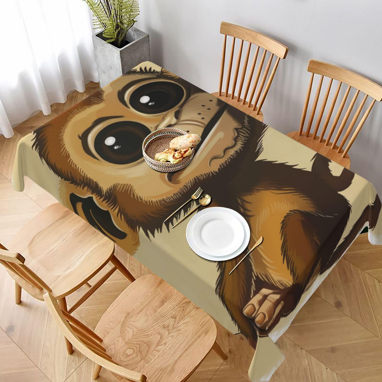WPKJU Cute Monkey Print Printed Tablecloth 60x90 in Water Resistant Table Cover Washable Rectangle Table Cloth for Dining Tables