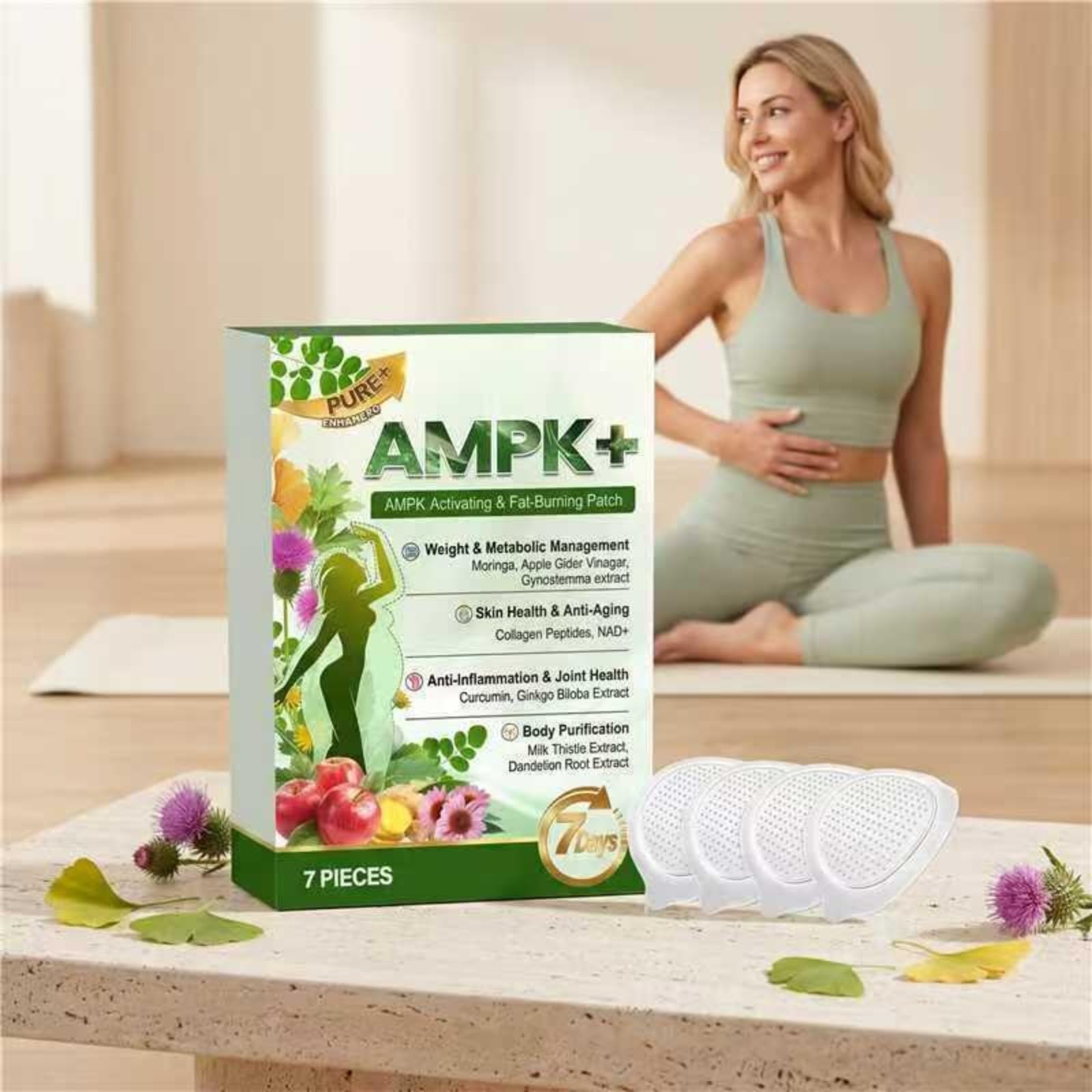 Moringa x Berberina Parche 10 en 1, Nano Microneedle Adelgazar, Ingredientes Naturales, Fácil de Aplicar, Invisible Bajo el Natural Moringa y Berberina, Reafirmación y Brule Grasa