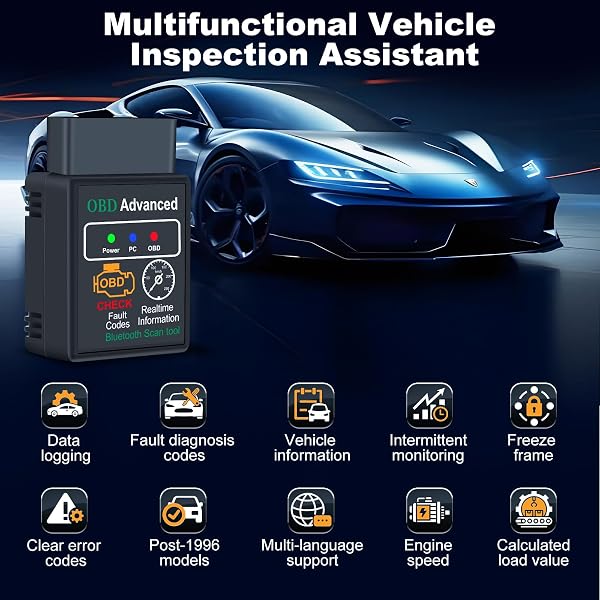 OBD2 Auto Diagnostica con 10+ Lingue, Bluetooth Diagnosi Auto Scansione Dei Guasti Del Veicolo, Scanner OBD2 per Auto con Protocolli Multipli per IOS, Android, Windows. - 2