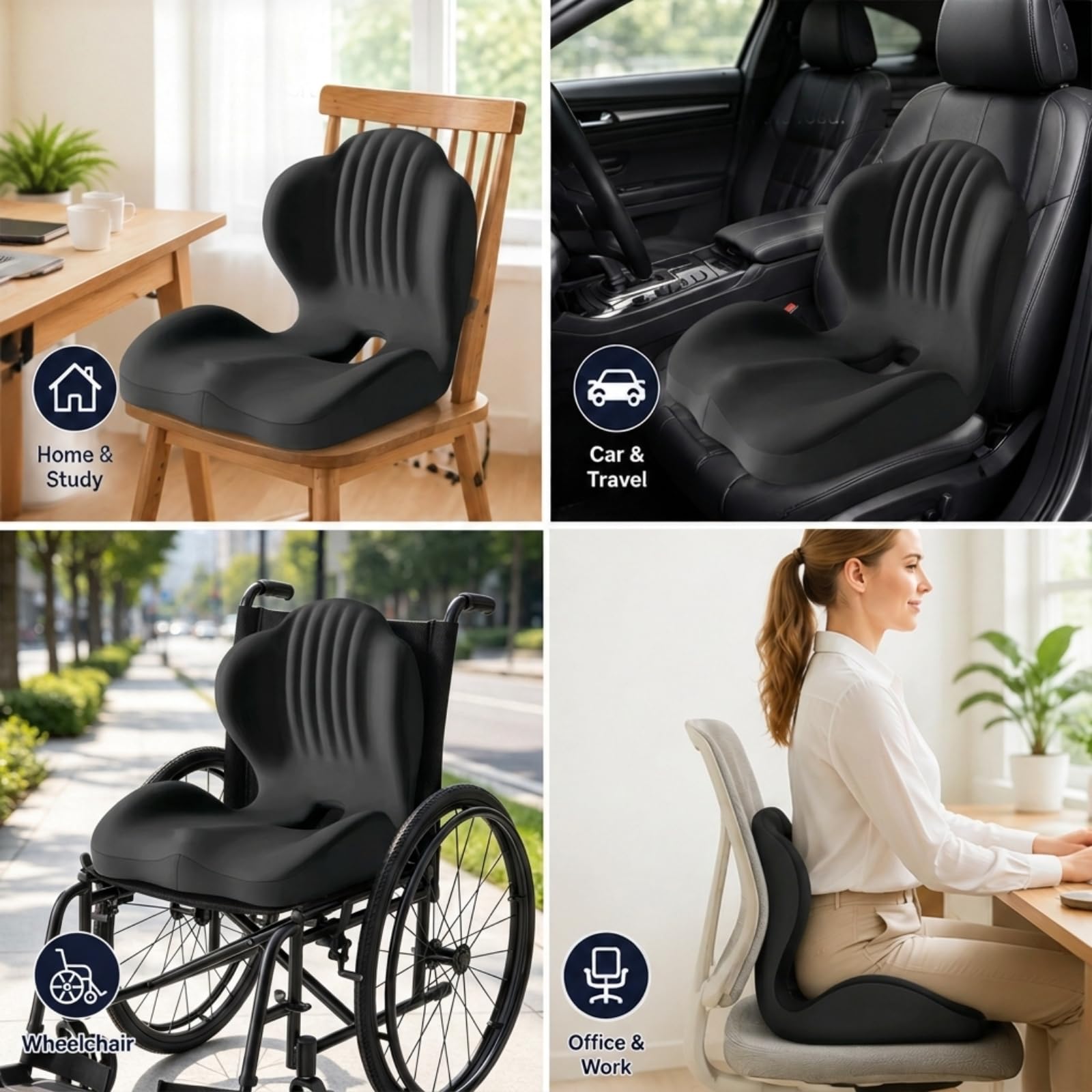 Cojín de asiento ergonómico ortopédico para silla de oficina, con respaldo, soporte lumbar para coche