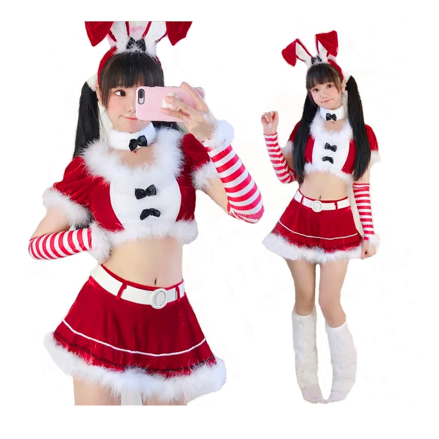 Amazon.co.jp: サンタ コスプレ バニーガール セクシー 7点セット ミニ 