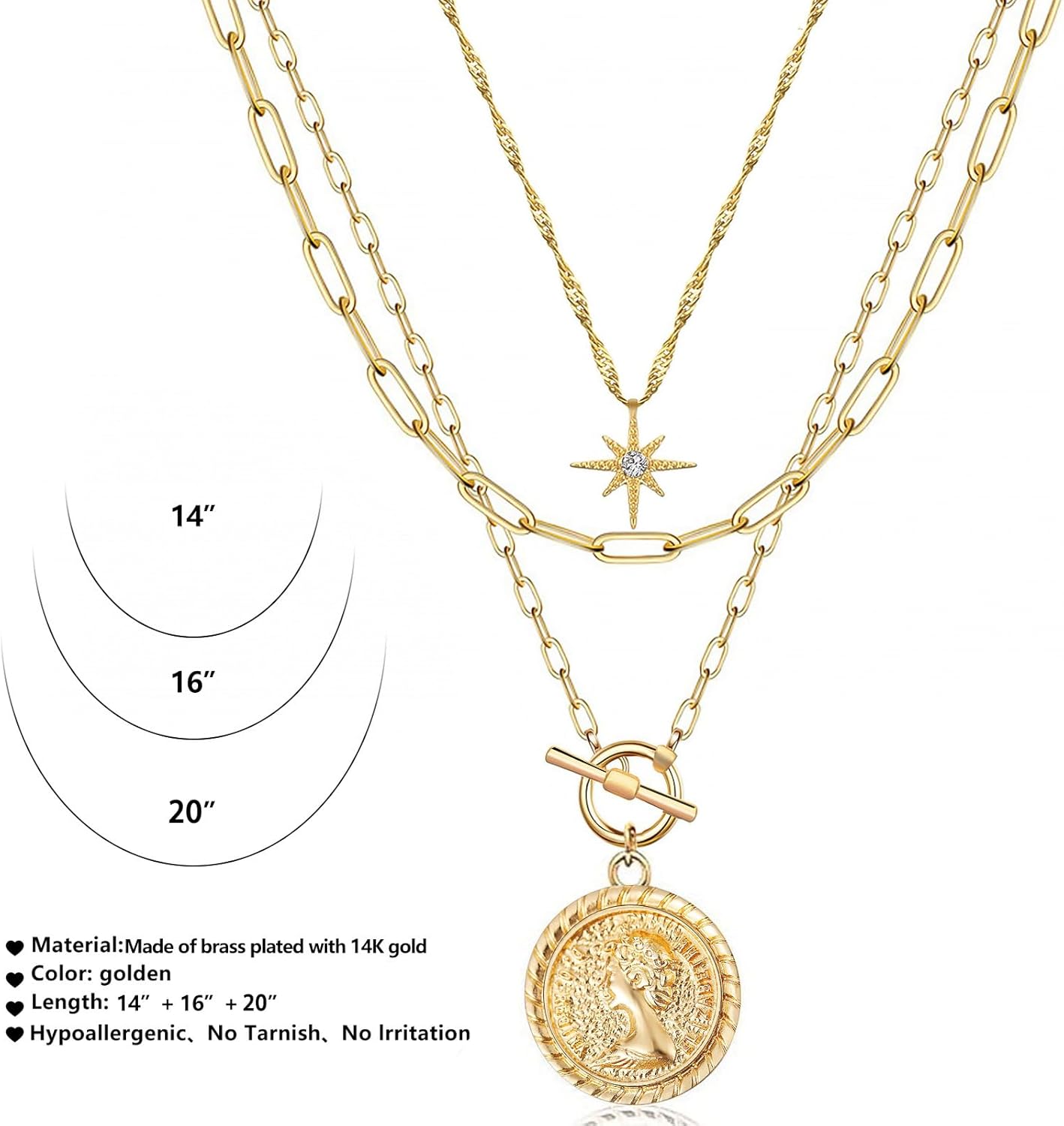 MJartoria Gold Layered Necklaces for Women Trendy, 14K Gold Plated Simple Star Choker Retro Coin Pendant, Paperclip Chain, Gold Necklaces Jewelry Gifts - Image 5