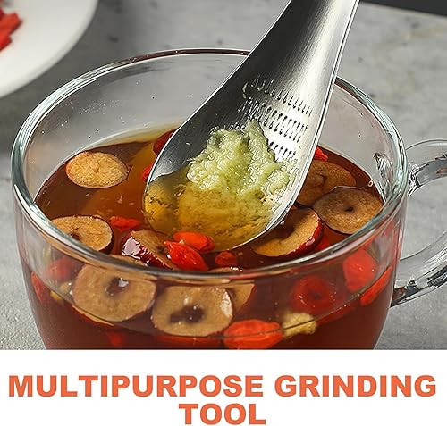 Miniatura 8 de Operitacx 2pcs plata ajo molinillo cuchara ajo prensa picadora rallador amoladora acero inoxidable
