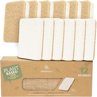 Greenzla Natural Sponges 12 Pack - Eco Friendly Kitchen Sponge for Sustainable Living - Biodegradable Hemp/Sisal Plant Based Reusable Cleaning Dish Sponge