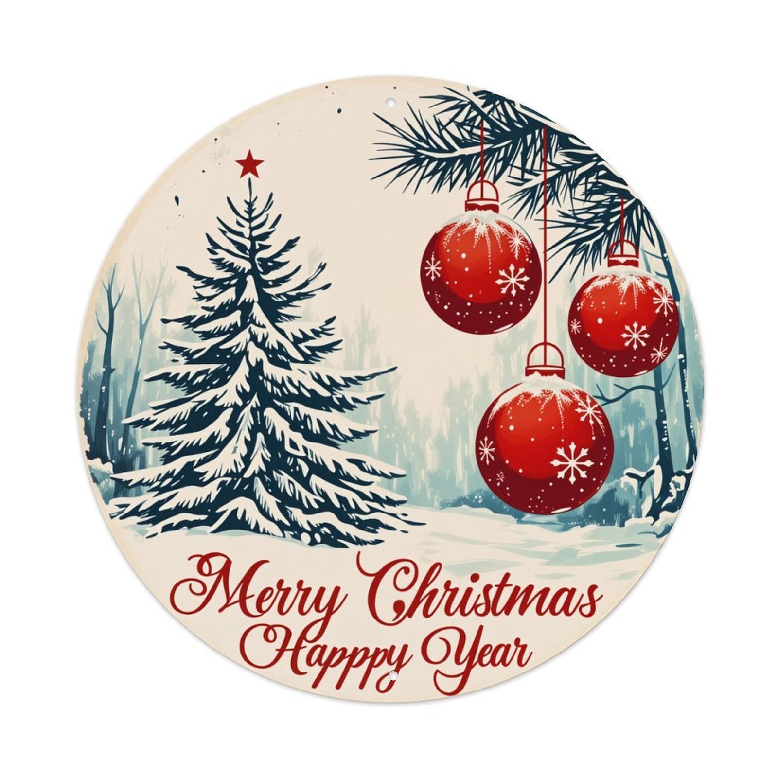 Christmas Tree Ornaments Snowflake Winter Round Tin Sign Vintage Metal Poster Retro Bar, Home, Man Cave, Kitchen, Laundry Room Wall Art Decor Gift 8x8Inch