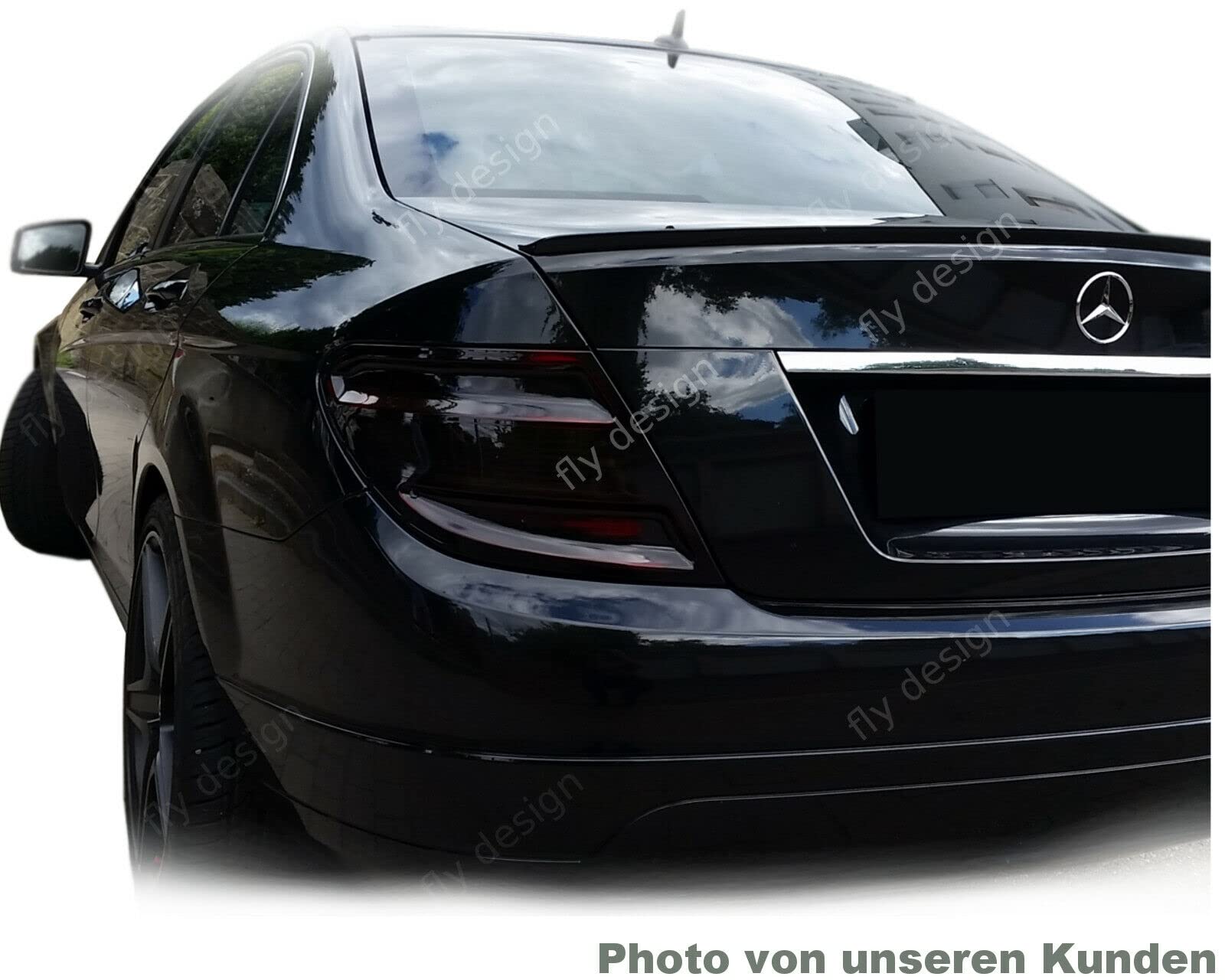 FLY DESIGN Heckspoiler, Hecklippe, Spoilerlippe passend für Mercedes C C-Klasse W204 Limousine, Bj. 2007 bis 2015, flexibel, leicht, waschanlagenfest, Farbe: (Smaragdschwarz Met. (CC 189))
