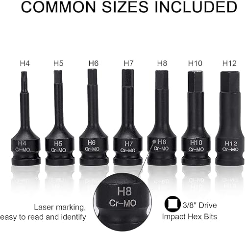 Vista 23 de Juego de 8 puntas de vaso Torx Star de impacto de 1/2 pulgada, 8 piezas T30 T40 T45 T50 T55 T60 T70 T80 Cr-Mo 3 pulgadas extra larga impacto de aire