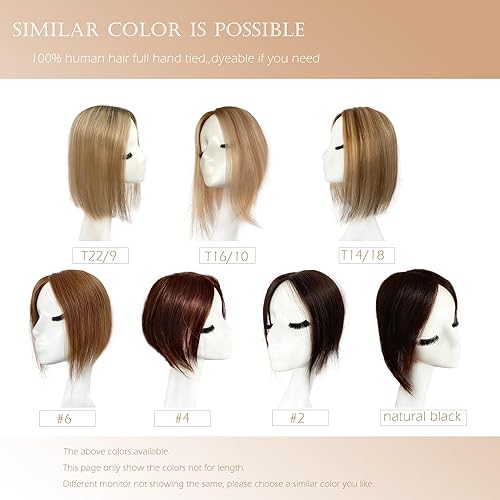 Miniatura 6 de FQNing Adorno de cabello humano con aspecto vívido del cuero cabelludo, base de seda suave atada a mano, pieza de cabello lacio de 5 x 5.5 pulgadas