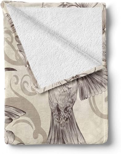 Miniatura 2 de Ambesonne Manta de forro polar de franela suave de colibríes, pájaros y flores, diseño clásico monocromático, adorno nostalgia, felpa acogedora para