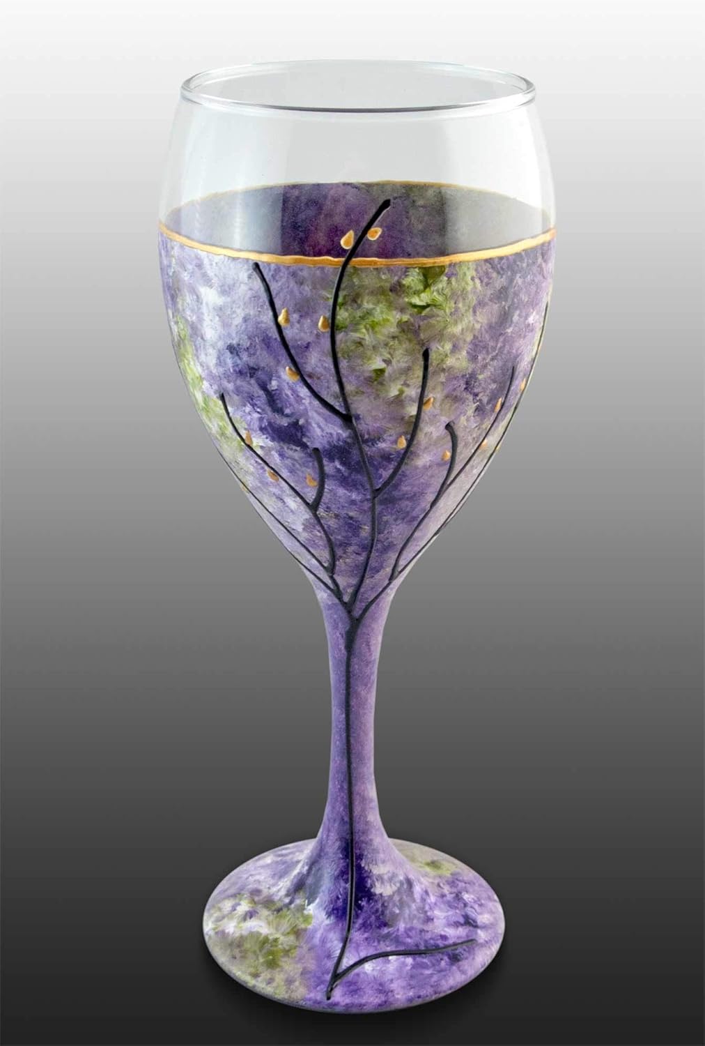Sand and Water Creations Hand Painted Kiddush Cup Wine Glass Tree of Life 7" Purple Green