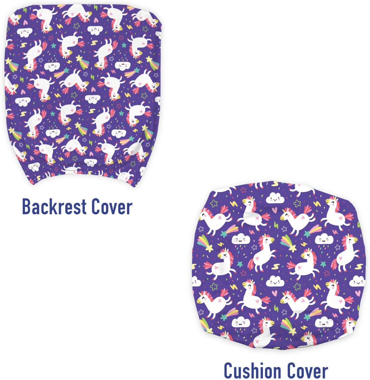 Ambesonne Unicorn Office Chair Slipcover, Theme Kawaii Style Inspired Clouds Hearts Rainbows Pattern, Protective Stretch Decorative Fabric Cover, Standard Size, Indigo Multicolor