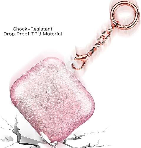 Miniatura 6 de Shining Pink - Funda protectora para audífonos y auriculares, funda protectora de TPU suave con llavero compatible con AirPods 2 y 1, color rosa