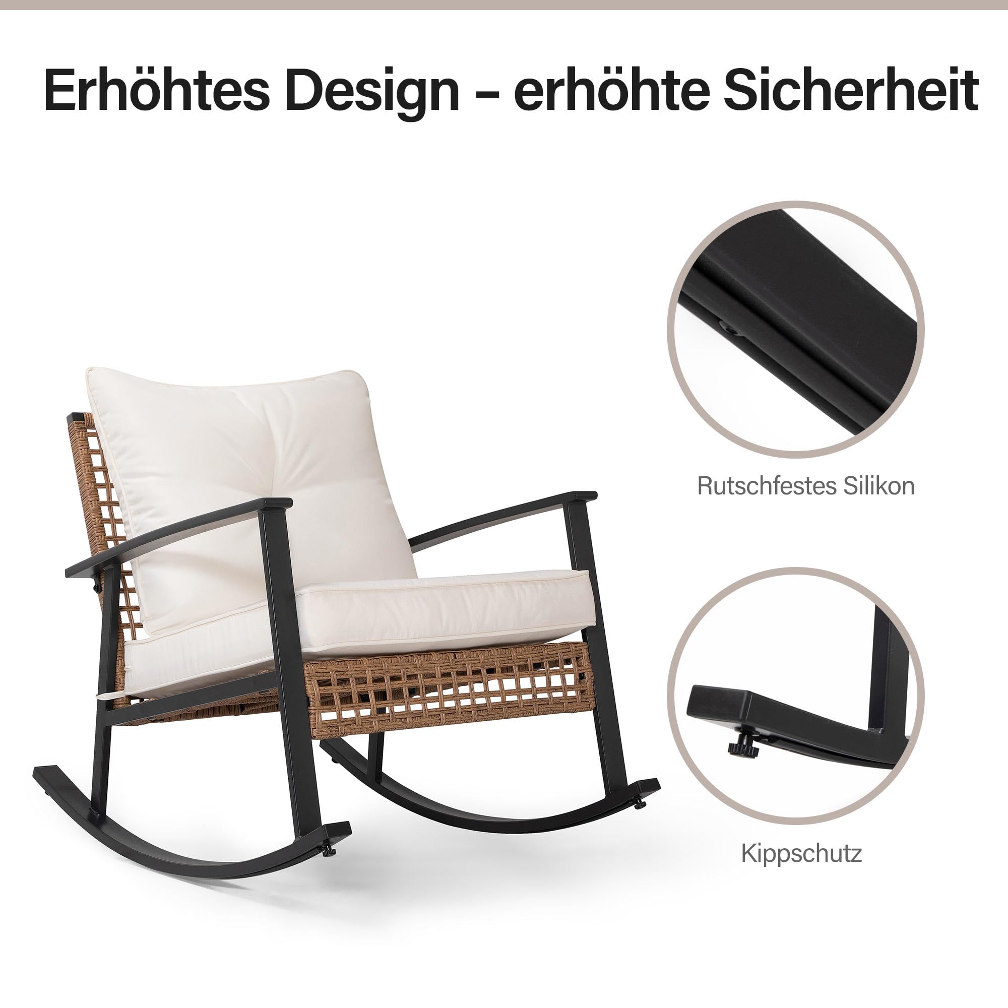 LAUSAINT HOME 3-teiliges Schaukel-Bistro-Set, Outdoor-Patio-Möbel mit dicken Polstern und zweistufigem Couchtisch, übergroße Rattan-Sitzgruppe für Garten, Balkon, Hinterhof (Beige)