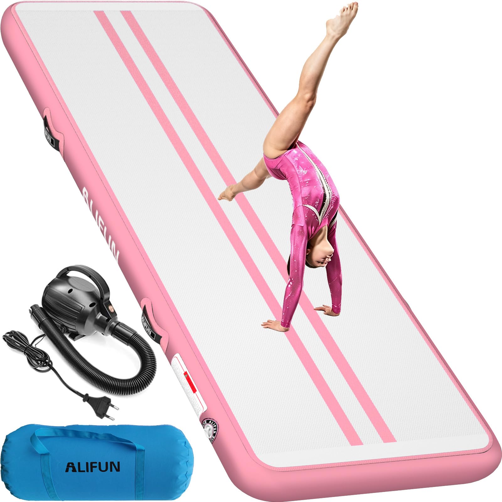 ALIFUN Inflatable Gymnastics Mat, Tumble Track, 2m 3m 4m 6m Length 10/20cm Thick Air Gymnastics Track For Kids Home Use Air Tumbling Mat for Training/Yoga/Water/dancing with Electric Air Pump