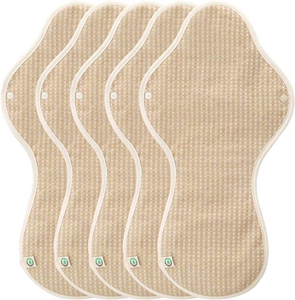 think ECO [Original Natural Brown] Reusable Organic Cotton Pads, Women Menstrual Pads, Cloth Sanitary Napkins, Three Pads Set [5-Pads] (Original, Night Pad_XL 5P)