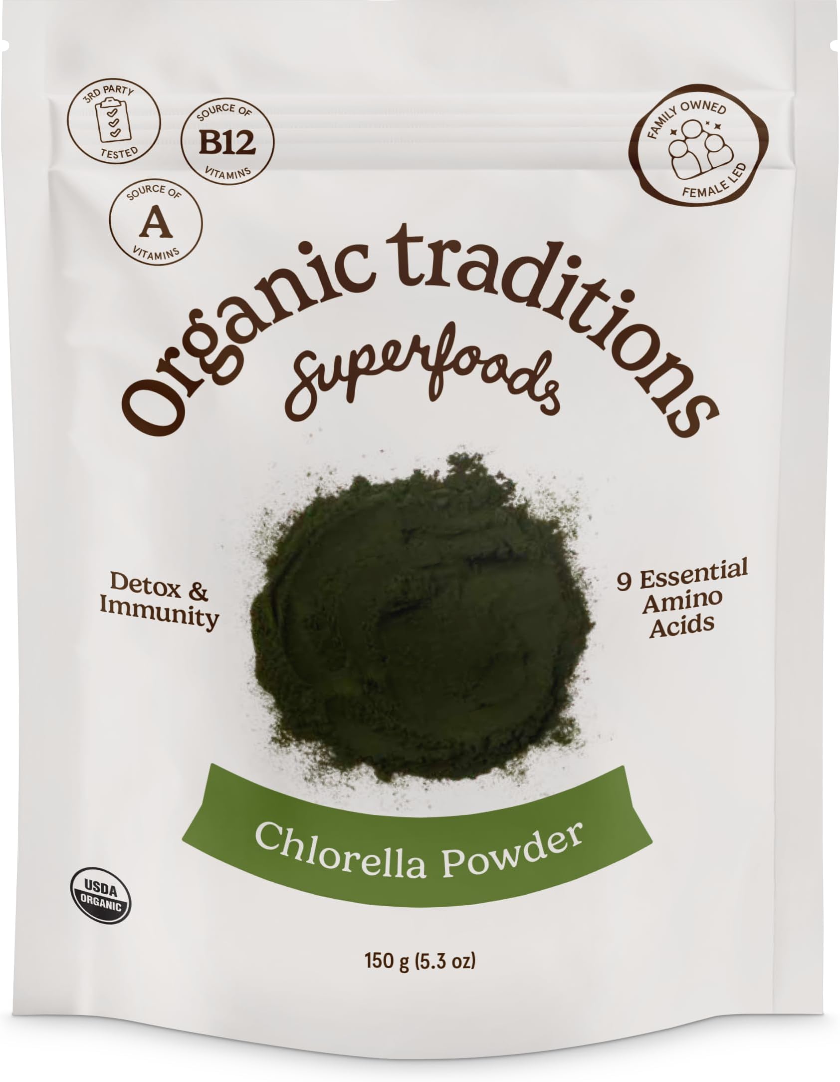 Chlorella Powder, Broken Cell Wall Algae with Plant Based Protein, Essential Amino Acids, Chlorophyll & Nutrients, Eenergy Drink, Non GMO Superfood for Daily Blends, 150g/5.3oz Bag