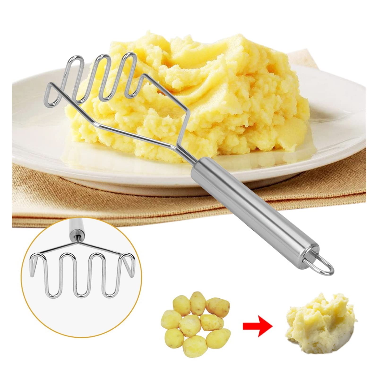 Kartoffelstampfer, langlebiges Küchenwerkzeug, Wellenform aus Edelstahl, Kartoffelstampfer