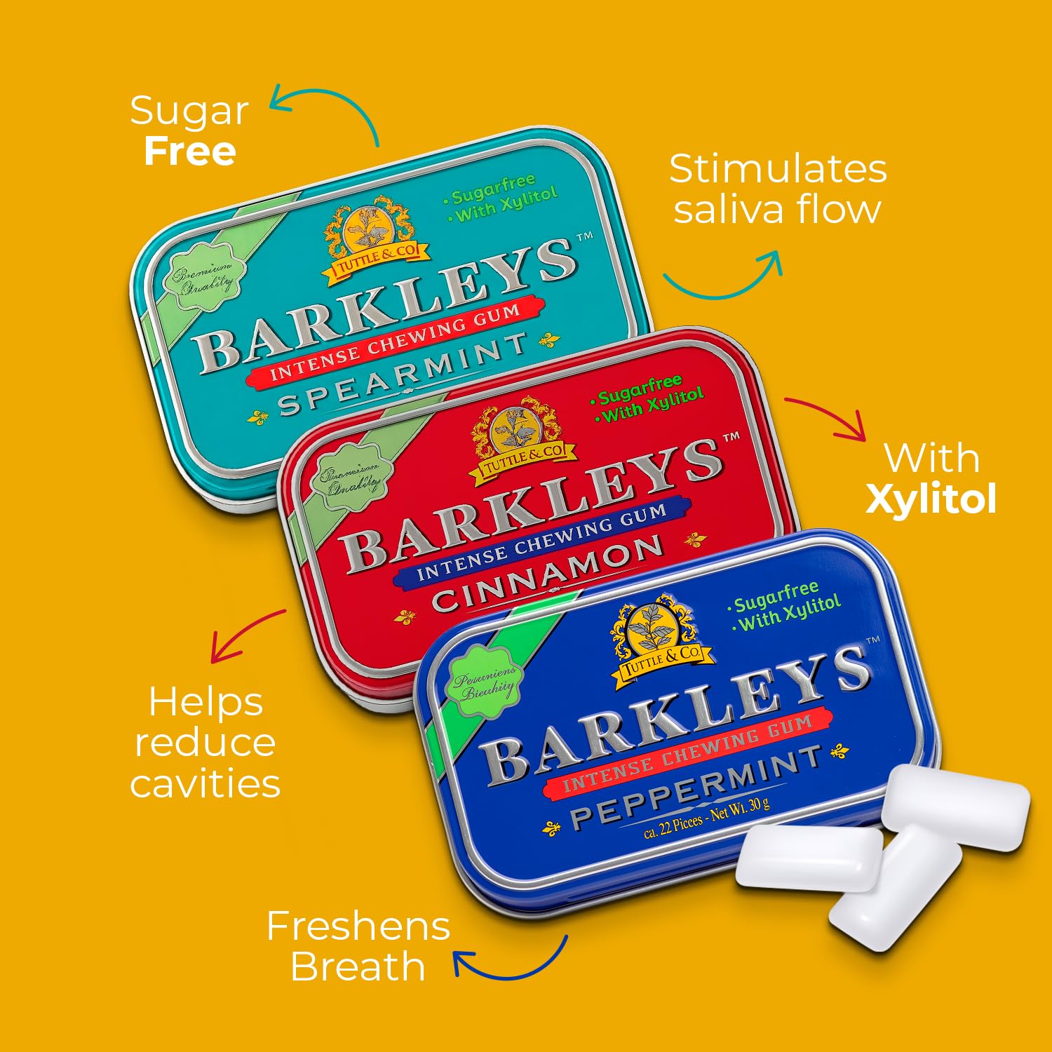 Barkleys Sugar Free Gum Variety Pack - Xylitol Gum Assortment of Peppermint, Spearmint & Cinnamon-Breath Refreshing & Long-lasting Flavor- Barkleys Gum Variety Pack ,Keto, Vegan-9 Pack (270g, 198 gums)