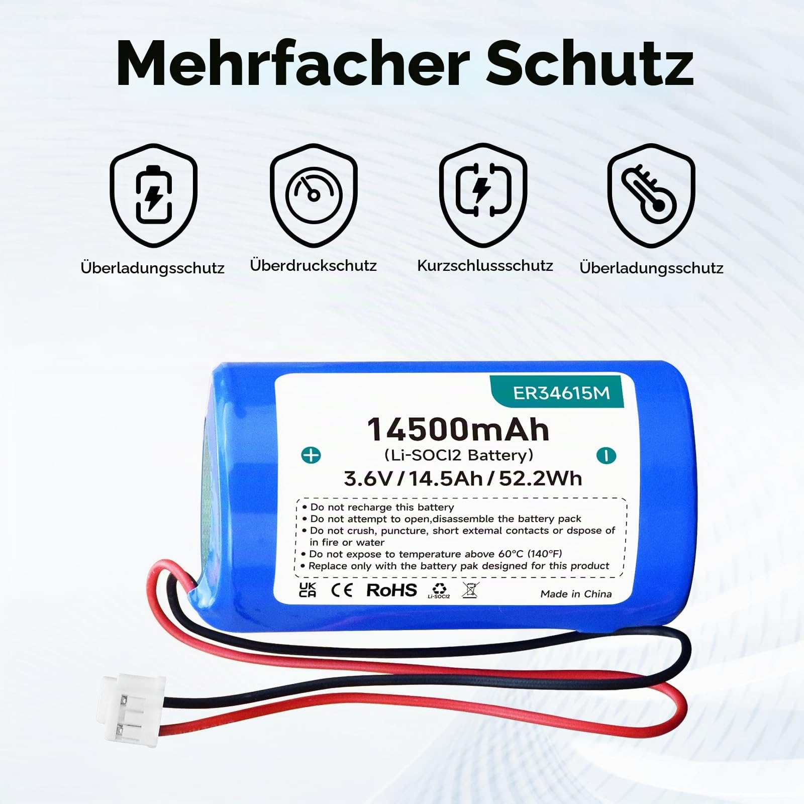 ER34615M D-Size 3. 6V 14500mAh Li-SOCl2 Akku - Ersatz mit hoher Kapazität für ER34615M-T1 DSC WT4911/WT4911B/WT8911/ADT Außensirene (Nicht wiederaufladbar)