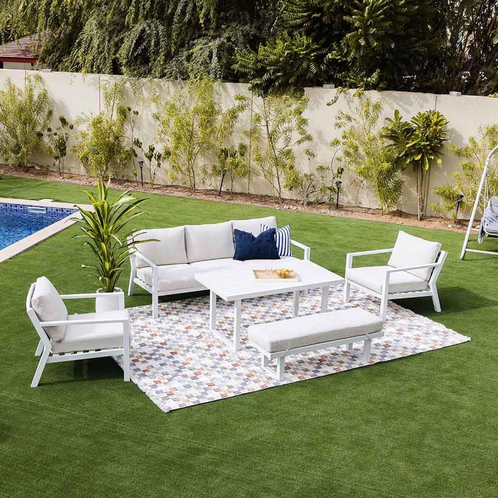 Danube HomePhoenix 7-Seater Outdoor Sofa Set | Aluminium Frame Garden Furniture I Modern Design Lounge Sofa Sets | Outdoor Seating Table And Chairs For Patio Lawn Garden-Grey